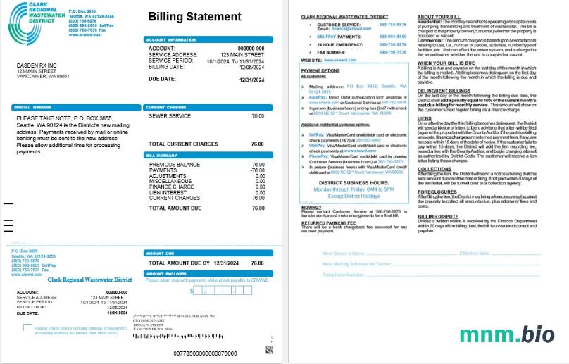 USA crwwd rachunek za usługi komunalne Word i szablon PDF